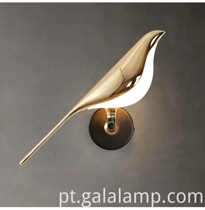 Lâmpada de parede liderada por pássaro de pega nórdica para decoração do quarto